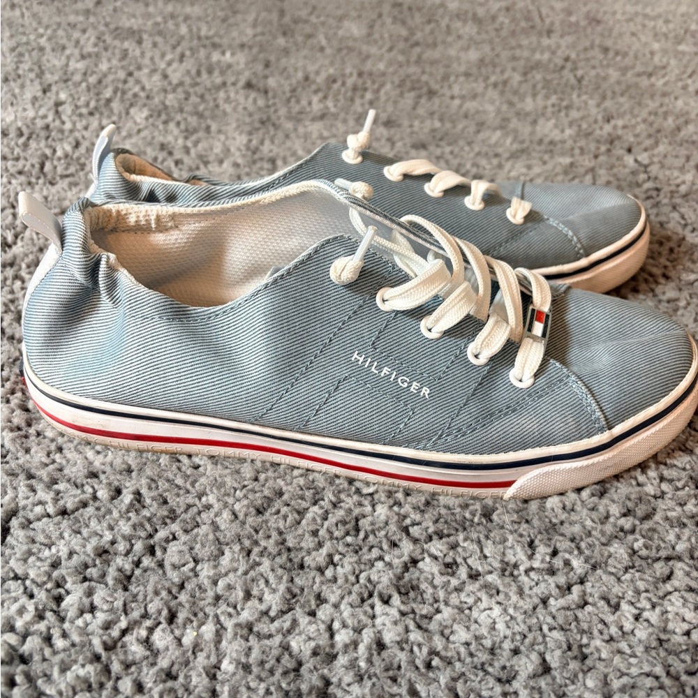 Tommy Hilfiger Light Blue Canvas Sneakers Womens 8.5 Lace Up Casual Preppy - Picture 2 of 11